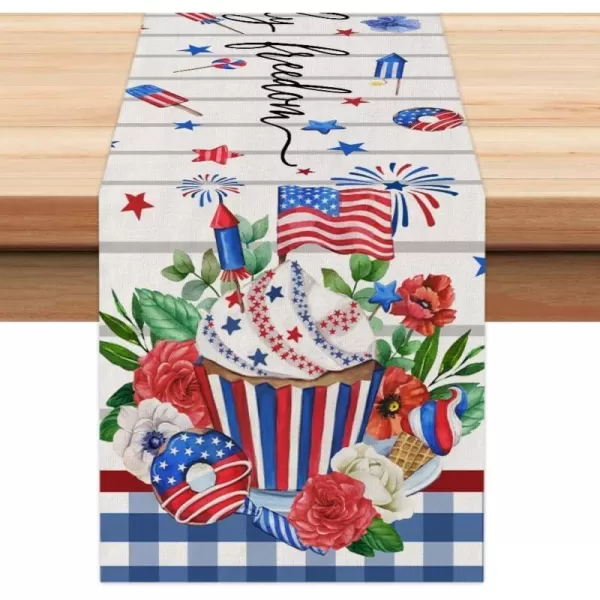 ARKENY 4th of July Patriotic Table Runner 72 Inches Blue Buffalo Check Cake American Independence Day Holiday Home Coffee Table Dining Farmhouse Party Tabletop Decoration AT41272Blue 13X72