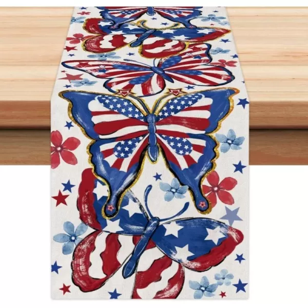 ARKENY 4th of July Patriotic Table Runner 72 Inches Golden Butterfly American Independence Day Holiday Home Coffee Table Dining Farmhouse Party Tabletop Decoration AT41172Blue 13X72