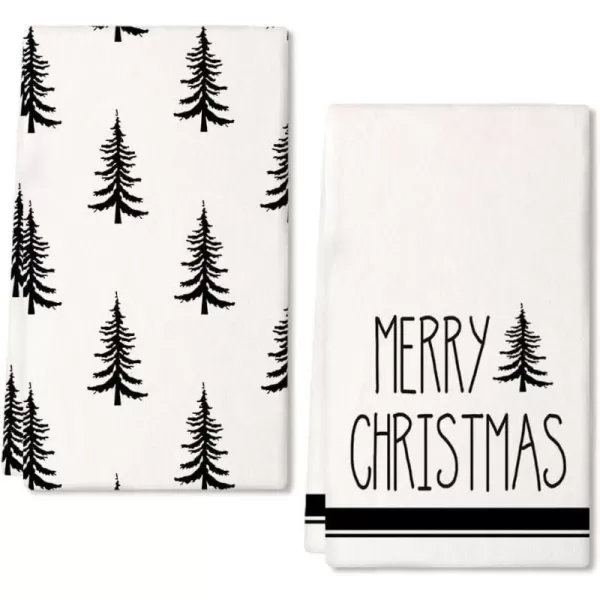 ARKENY Christmas Kitchen Towels Set of 2Black Xmas Tree Dish Towels 18x26 InchHoilday Farmhouse Home Decoration AD101Black 2