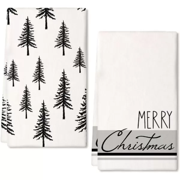 ARKENY Christmas Kitchen Towels Set of 2Black Xmas Tree Dish Towels 18x26 InchHoilday Farmhouse Home Decoration AD101Black