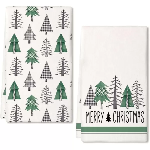 ARKENY Christmas Kitchen Towels Set of 2Black Xmas Tree Dish Towels 18x26 InchHoilday Farmhouse Home Decoration AD101Green 1