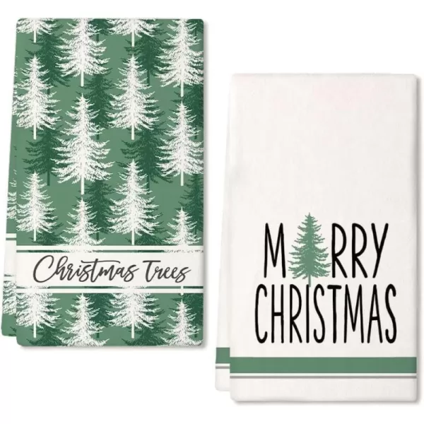 ARKENY Christmas Kitchen Towels Set of 2Black Xmas Tree Dish Towels 18x26 InchHoilday Farmhouse Home Decoration AD101White