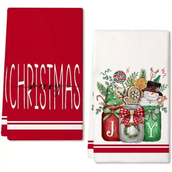 ARKENY Christmas Kitchen Towels Set of 2Red Jar Gingerbread Man Xmas Dish Towels 18x26 InchHoilday Farmhouse Home Decoration AD095Red Vase