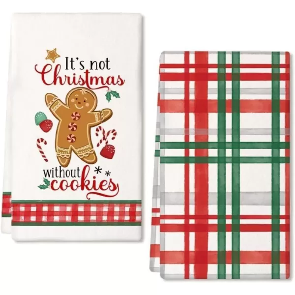 ARKENY Christmas Kitchen Towels Set of 2Red Jar Gingerbread Man Xmas Dish Towels 18x26 InchHoilday Farmhouse Home Decoration AD095White