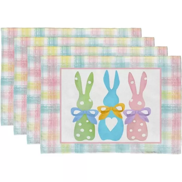 ARKENY Easter Bunny Rabbit Placemats 12x18 Inches Set of 4Seasonal Burlap Beige Check Farmhouse Indoor Kitchen Dining Table Decoration for Home PartyColorful placemats 12X18