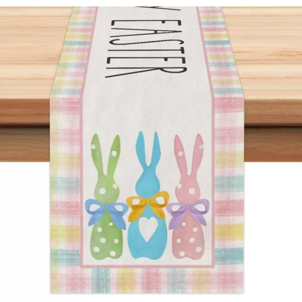 ARKENY Easter Bunny Rabbit Placemats 12x18 Inches Set of 4Seasonal Burlap Beige Check Farmhouse Indoor Kitchen Dining Table Decoration for Home PartyColorful table runner 13X108