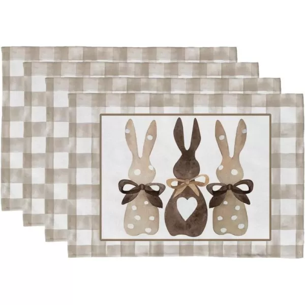 ARKENY Easter Bunny Rabbit Placemats 12x18 Inches Set of 4Seasonal Burlap Beige Check Farmhouse Indoor Kitchen Dining Table Decoration for Home Partyplacemats 12X18