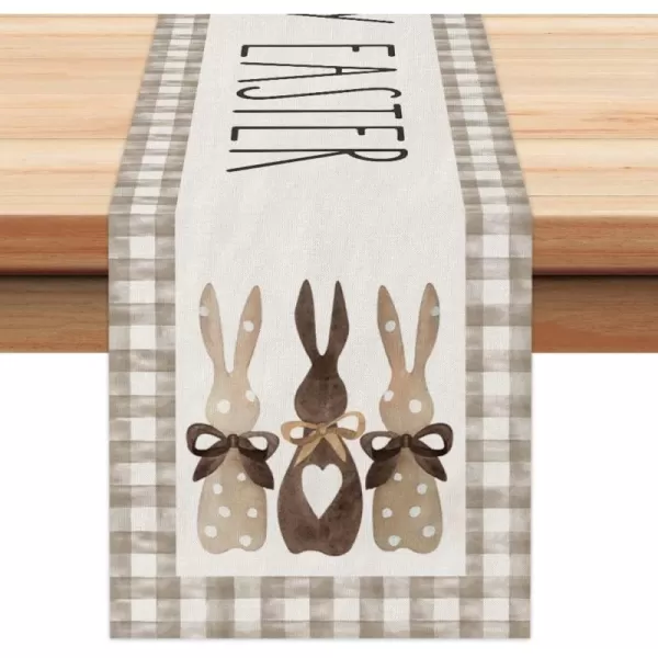 ARKENY Easter Bunny Rabbit Placemats 12x18 Inches Set of 4Seasonal Burlap Beige Check Farmhouse Indoor Kitchen Dining Table Decoration for Home Partytable runner 13X90