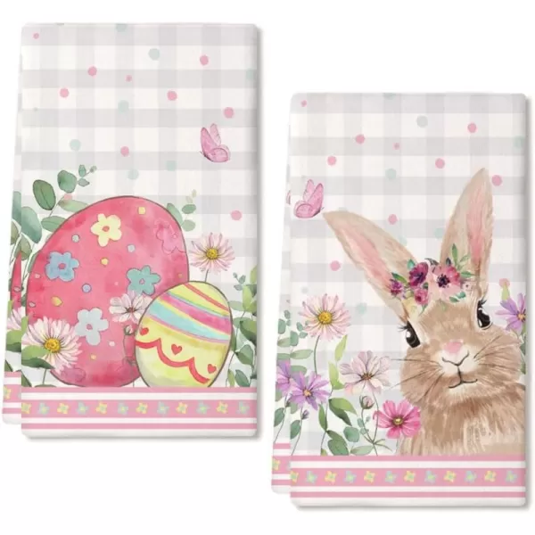 ARKENY Easter Kitchen Towels Set of 2Grey Buffalo Plaid Bunny Floral Pink Eggs Dish Towels 18x26 Inch Drying DishclothFarmhouse Home Seasonal Decorations AD189ARKENY Easter Kitchen Towels Set of 2Grey Buffalo Plaid Bunny Floral Pink Eggs Dish Towels 18x26 Inch Drying DishclothFarmhouse Home Seasonal Decorations AD189