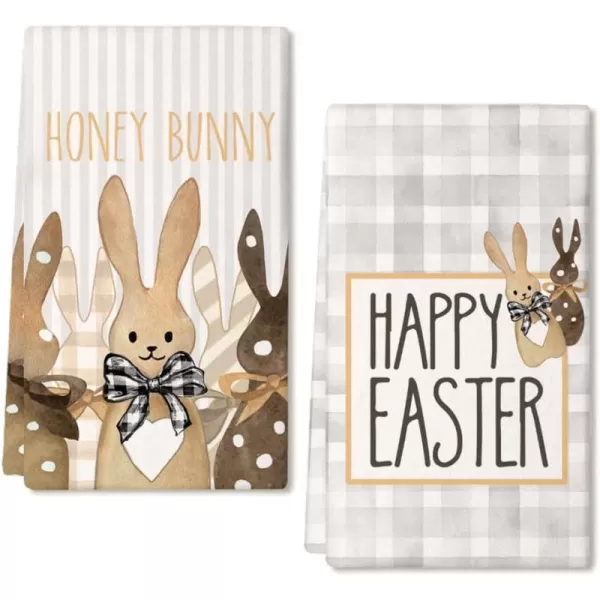 ARKENY Easter Kitchen Towels Set of 2Grey Polka Dot Colorful Bunny Happy Easter Dish Towels 18x26 Inch Drying DishclothFarmhouse Holiday Seasonal Spring Decorations AD269Beige