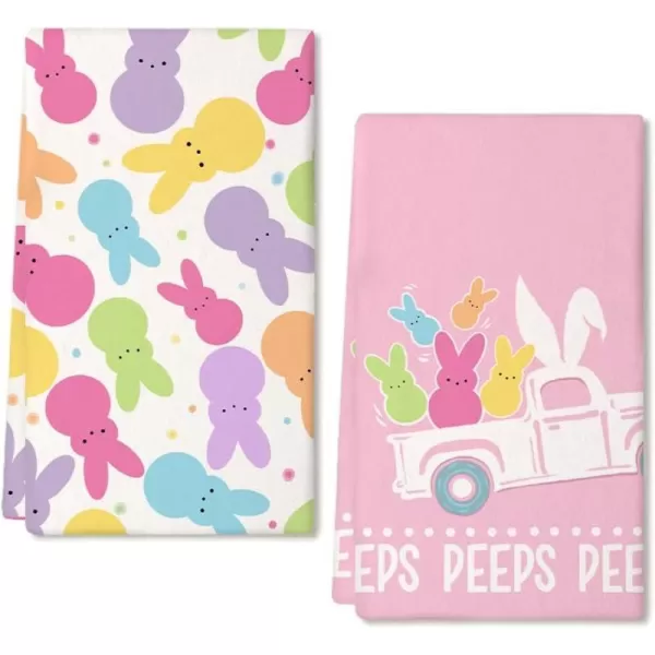 ARKENY Easter Kitchen Towels Set of 2Pink Bunny Truck Peeps Dish Towels 18x26 Inch Drying DishclothFarmhouse Holiday Seasonal Spring Decorations AD252ARKENY Easter Kitchen Towels Set of 2Pink Bunny Truck Peeps Dish Towels 18x26 Inch Drying DishclothFarmhouse Holiday Seasonal Spring Decorations AD252