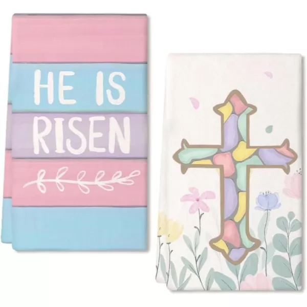 ARKENY Easter Kitchen Towels Set of 2Pink Flower Cross He is Risen Dish Towels 18x26 Inch Drying DishclothFarmhouse Holiday Seasonal Spring Decorations AD256ARKENY Easter Kitchen Towels Set of 2Pink Flower Cross He is Risen Dish Towels 18x26 Inch Drying DishclothFarmhouse Holiday Seasonal Spring Decorations AD256