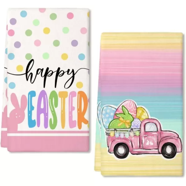 ARKENY Easter Kitchen Towels Set of 2Polka Dot Bunny Truck Eggs Pink Dish Towels 18x26 Inch Drying DishclothFarmhouse Holiday Seasonal Spring Decorations AD260ARKENY Easter Kitchen Towels Set of 2Polka Dot Bunny Truck Eggs Pink Dish Towels 18x26 Inch Drying DishclothFarmhouse Holiday Seasonal Spring Decorations AD260