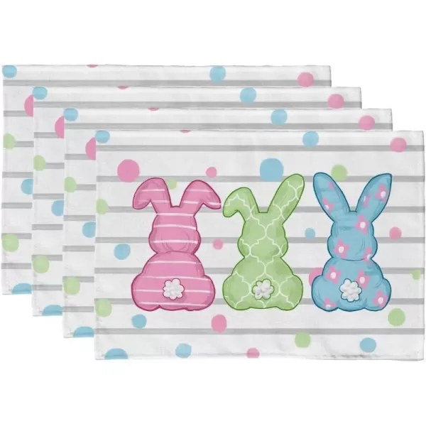 ARKENY Easter Placemats 12x18 Inches Set of 4 Bunny Rabbit Dot Seasonal Farmhouse Burlap Srtipe Indoor Kitchen Dining Table Decorations for Home Party AP24318Multicolor Placemats Set of 4  12X18