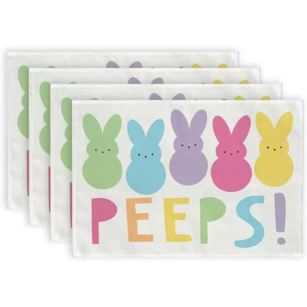 ARKENY Easter Placemats 12x18 Inches Set of 4 Bunny Rabbit Peeps Seasonal Farmhouse Burlap Indoor Kitchen Dining Table Decorations for Home Party AP04718Multicolor Placemats Set of 4  12X18