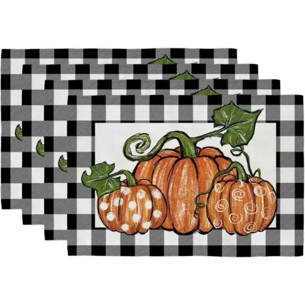 ARKENY Fall Thanksgiving Placemats 12x18 Inches Set of 4Pumpkin Polk DotSeasonal Burlap Buffalo Plaid Farmhouse Indoor Kitchen Dining Table Autumn Decorations for Home Party AP48718Buffalo Plaid Placemats Set of 4  12X18