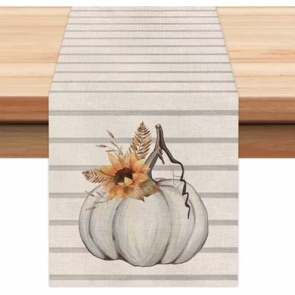 ARKENY Fall Thanksgiving Placemats 12x18 Inches Set of 4Pumpkin Sunflower Seasonal Burlap Stripe Farmhouse Indoor Kitchen Dining Table Autumn Decoration for Home Party AP12418Grey Table runner 13X90 inch