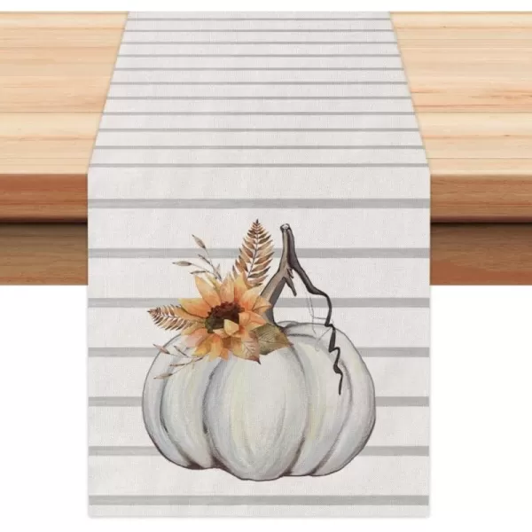 ARKENY Fall Thanksgiving Placemats 12x18 Inches Set of 4Pumpkin Sunflower Seasonal Burlap Stripe Farmhouse Indoor Kitchen Dining Table Autumn Decoration for Home Party AP12418Grey Table runner 13X36 inch