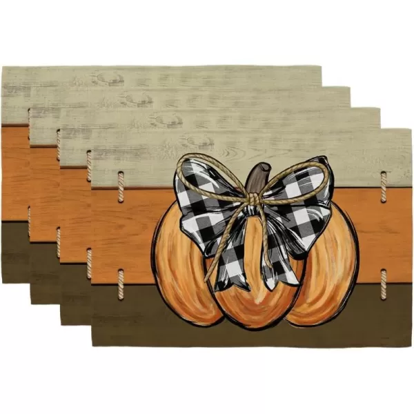 ARKENY Fall Thanksgiving Placemats 12x18 Inches Set of 4Pumpkins Seasonal Burlap Farmhouse Wood Stripe Indoor Kitchen Dining Table Autumn Decorations for Home Party AP44018Multicolor Placemats Set of 4  12X18