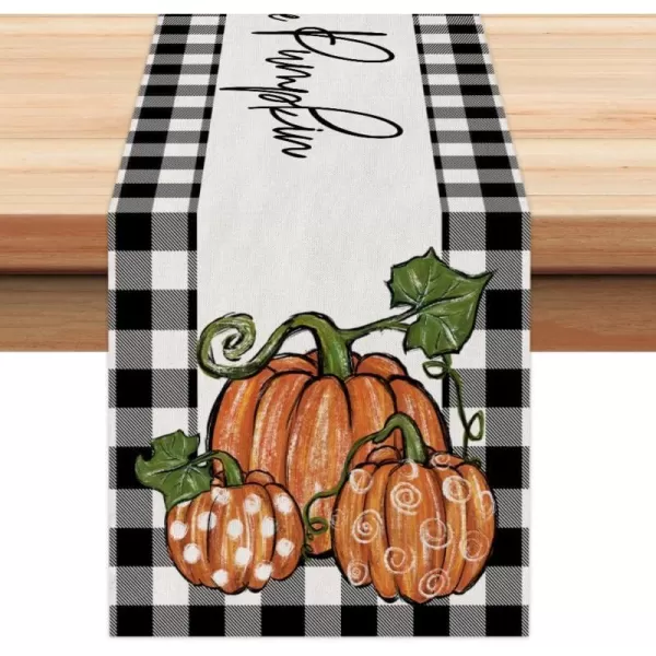 ARKENY Fall Thanksgiving Table Runner 13x72 Inches Pumpkin Seasonal Burlap Buffalo Plaid Farmhouse Indoor Autumn Table Runner for Home AT26172Orange Table runner 13X36