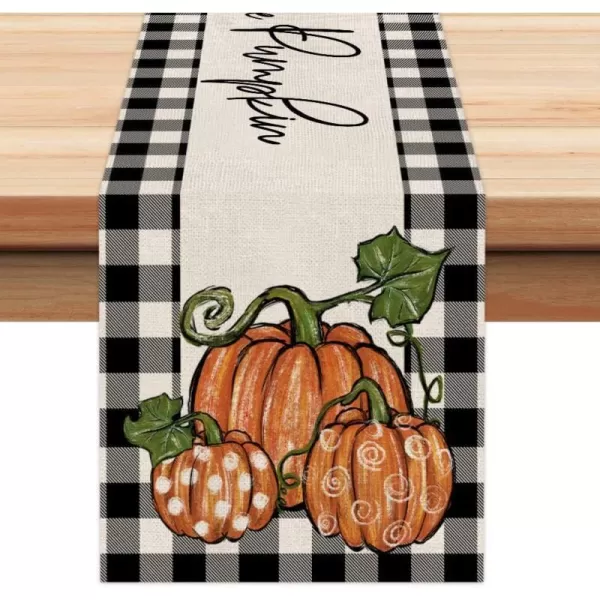 ARKENY Fall Thanksgiving Table Runner 13x72 Inches Pumpkin Seasonal Burlap Buffalo Plaid Farmhouse Indoor Autumn Table Runner for Home AT26172Orange Table runner 13X72