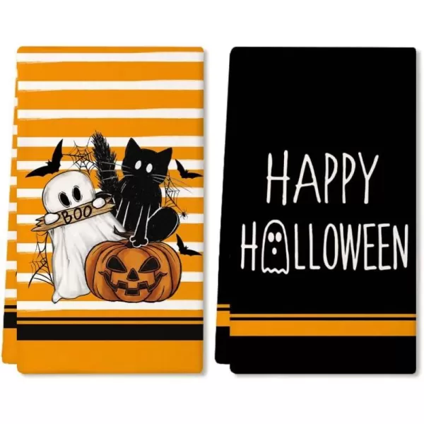 ARKENY Halloween Kitchen Towels Set of 2Orang Polka dot Pumpkin Cat Dish Towels 18x26 Inch Drying DishclothFarmhouse Home Decoration AD122Black Farmhouse