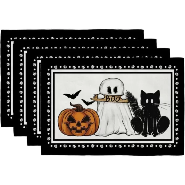 ARKENY Halloween Placemats 12x18 Inches Set of 4 Pumpkin Spooky Ghost Boo Black Cat BatSeasonal Burlap Farmhouse Indoor Kitchen Dining Table Decorations for Home Party AP46118ARKENY Halloween Placemats 12x18 Inches Set of 4 Pumpkin Spooky Ghost Boo Black Cat BatSeasonal Burlap Farmhouse Indoor Kitchen Dining Table Decorations for Home Party AP46118