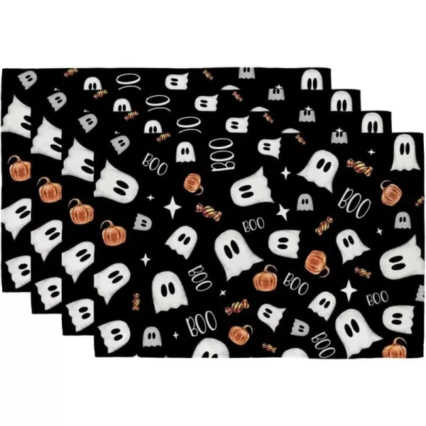 ARKENY Halloween Placemats 12x18 Inches Set of 4Spooky Ghost Seasonal Burlap Stripe Farmhouse Indoor Kitchen Dining Table Decorations for Home Party AP45518Black Placemats Set of 4  12X18