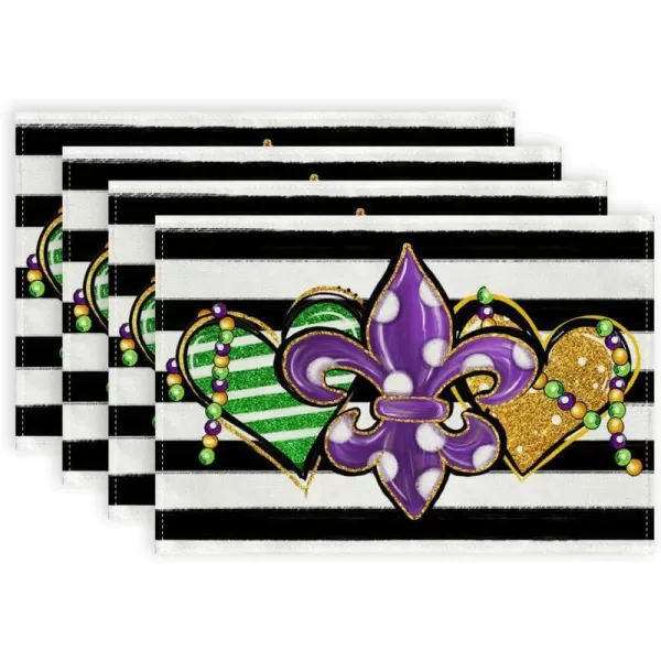 ARKENY Mardi Gras Carnival Placemats 12x18 Inches Set of 4 Fleur De Lis Seasonal Farmhouse Burlap Stripe Indoor Kitchen Dining Table Decorations for Home Party AP35518Purple Placemats Set of 4  12X18