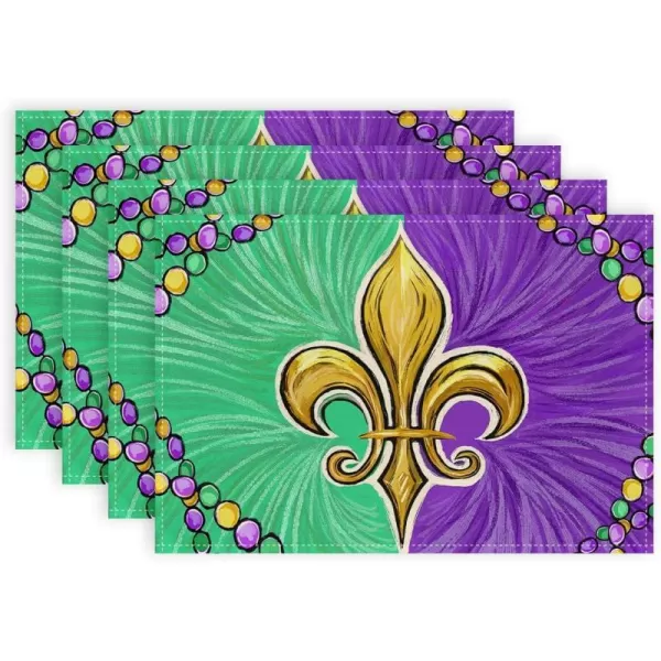 ARKENY Mardi Gras Carnival Placemats 12x18 Inches Set of 4 Mask Beads Purple Seasonal Farmhouse Burlap Indoor Kitchen Dining Table Decorations for Home Party AP5524Purple Green Placemats Set of 4  12X18