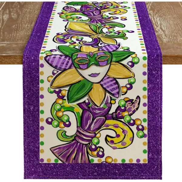 ARKENY Mardi Gras Carnival Placemats 12x18 Inches Set of 4 Mask Beads Purple Seasonal Farmhouse Burlap Indoor Kitchen Dining Table Decorations for Home Party AP5524Purple Table Runner  13X48