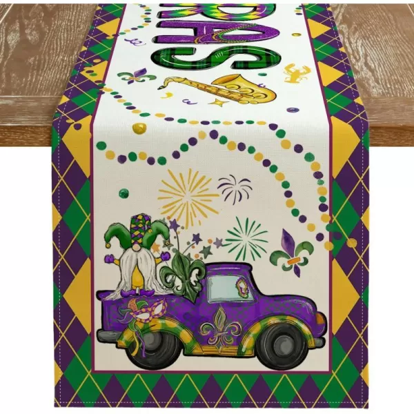 ARKENY Mardi Gras Carnival Placemats 12x18 Inches Set of 4 Truck Dwarf Fleur De Lis Seasonal Farmhouse Burlap Indoor Kitchen Dining Table Decorations for Home Party AP51318Purple Table Runner  13X72