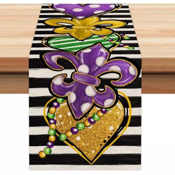 ARKENY Mardi Gras Carnival Table Runner 13x72 Inches Fleur De Lis Seasonal Farmhouse Burlap Stripe Indoor Kitchen Dining Table Decorations for Home Party AT35572Multi Color Table Runner  13X72