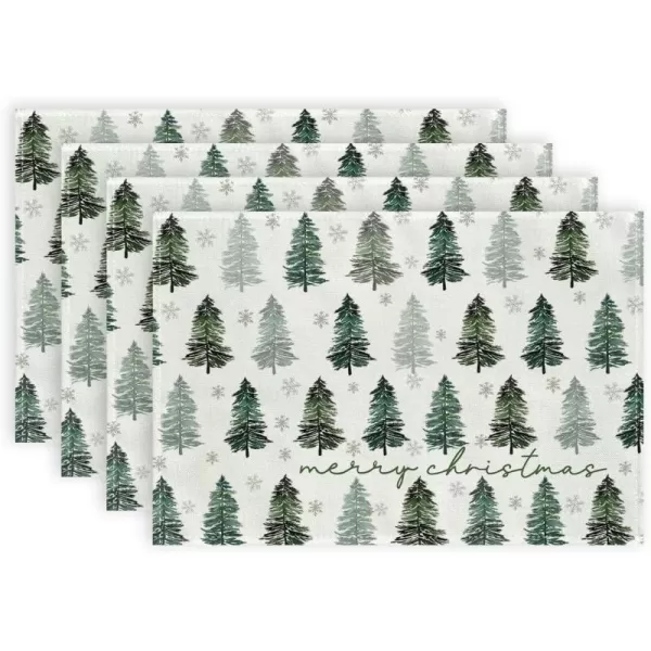 ARKENY Merry Christmas Pink Placemats 12x18 Inches Set of 4Xmas Tree Winter Seasonal Burlap Gloden Farmhouse Indoor Kitchen Dining Table Holiday Decoration for Home Party AP48018Green Color Placemats Set of 4  12X18