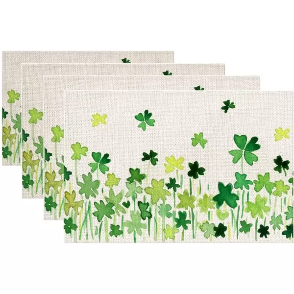 ARKENY St Patricks Day Green Shamrock Placemats 12X18 Inches Set of 4 Spring Seasonal Holiday Decor for Dining Table Indoor Home Farmhouse Tabletop Decoration AP252placemats 12X18