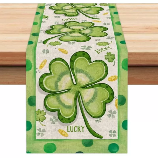 ARKENY St Patricks Day Lucky Green Shamrock Table Runner 72 Inches Gold Spring Seasonal Holiday Decor for Dining Table Indoor Home Farmhouse Tabletop Decoration AT392ARKENY St Patricks Day Lucky Green Shamrock Table Runner 72 Inches Gold Spring Seasonal Holiday Decor for Dining Table Indoor Home Farmhouse Tabletop Decoration AT392