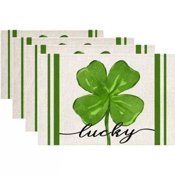 ARKENY St Patricks Day Placemat 12 x 18 Inch Green Shamrock Lucky Theme Set of 4 for Dining Table Spring Holiday Rustic Farmhouse Table Matplacemats 12X18