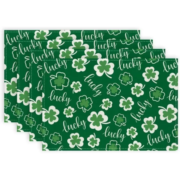 ARKENY St Patricks Day Placemats 12x18 Inches Set of 4 Shamrock Spring Seasonal Farmhouse Burlap Green Indoor Kitchen Dining Table Mats Decorations for Home Party AP5374Green Placemats Set of 4  12X18