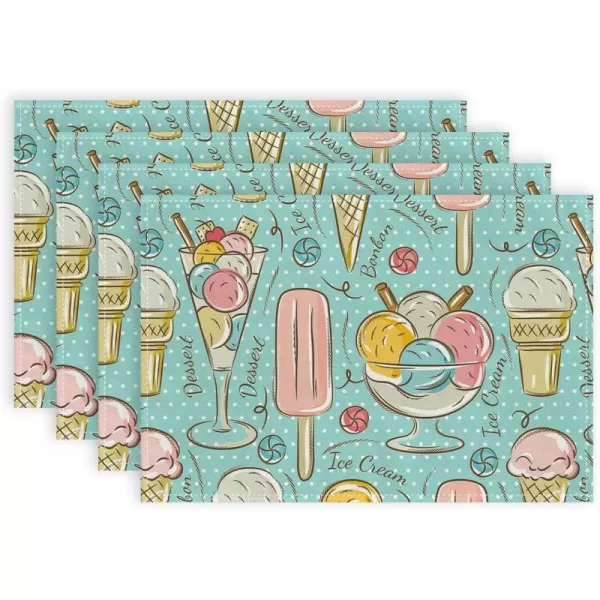 ARKENY Summer Placemats 12x18 Inches Set of 4 Ice Cream Dessert Seasonal Farmhouse Blue Burlap Indoor Kitchen Anniversary Dining Table Mats Decor for Home Party AP6094Blue