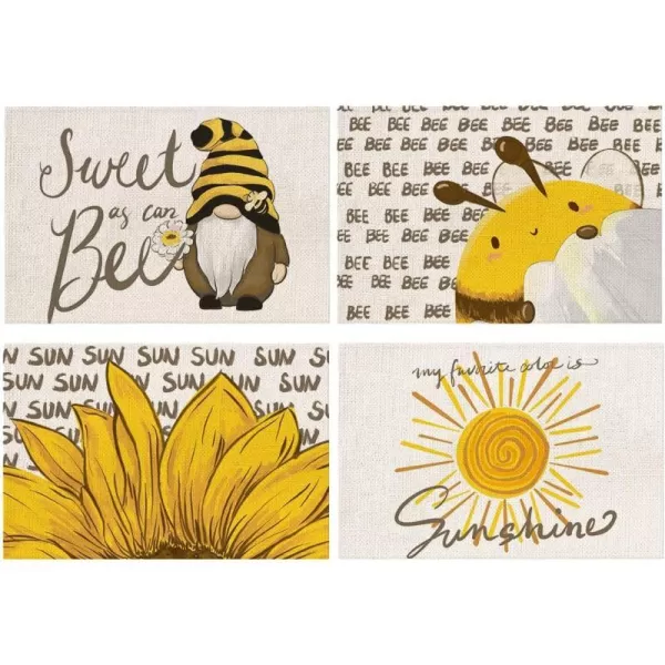 ARKENY Summer Sunflower Sunshine Sweet Bee Gnomes Placemats 12x18 Inches Set of 4Seasonal Burlap Watercolor Farmhouse Indoor Kitchen Dining Table Decoration for Home PartyARKENY Summer Sunflower Sunshine Sweet Bee Gnomes Placemats 12x18 Inches Set of 4Seasonal Burlap Watercolor Farmhouse Indoor Kitchen Dining Table Decoration for Home Party