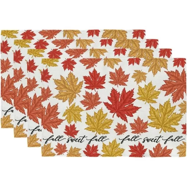 ARKENY Sweet Fall Thanksgiving Placemats 12x18 Inches Set of 4Maple Leaves Seasonal Burlap Farmhouse Indoor Kitchen Dining Table Autumn Decorations for Home Party AP44318Multicolor Placemats Set of 4  12X18