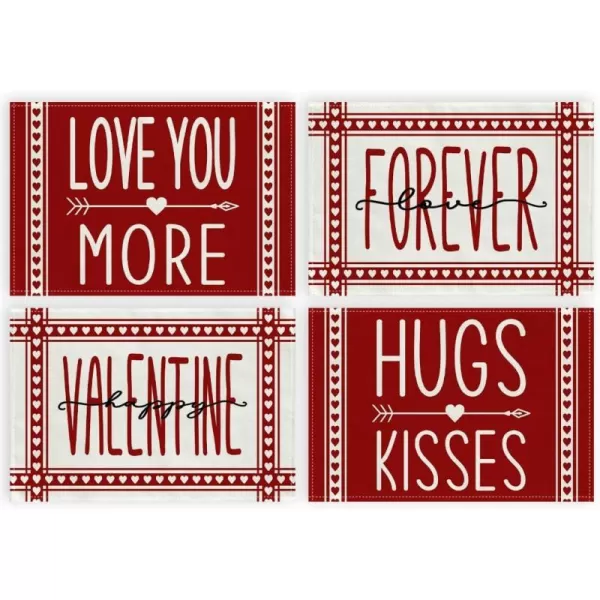 ARKENY Valentines Day Love You More Huge Kisses Placemats Set of 4 Indoor Decor for Dining Table Farmhouse Holiday Party Decoration AP021placemats 12X18