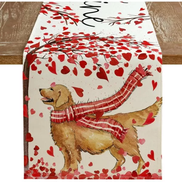 ARKENY Valentines Day Placemats Set of 4 Dog Heart Seasonal Farmhouse Burlap Indoor Kitchen Dining Table Mats Decorations for Home Party AP3414Red Table Runner  13X120