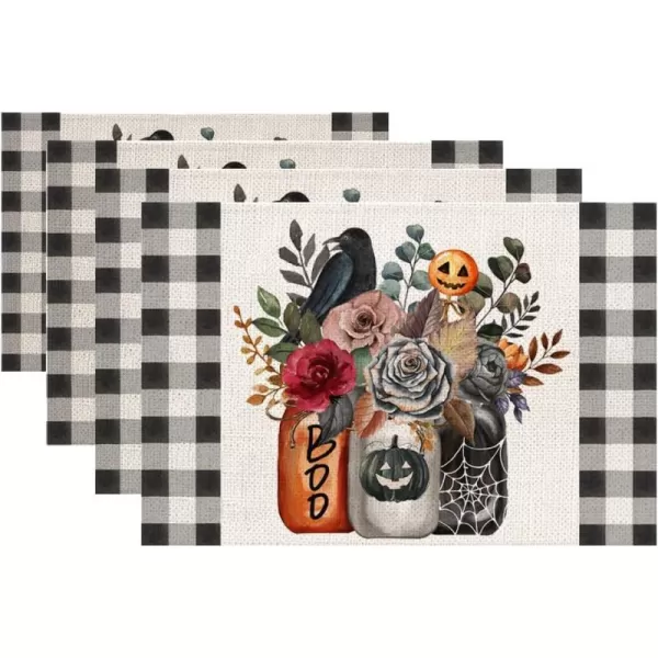 Halloween Decorations Flower Vase Boo Buffalo Plaid Placemats 12 x 18 Inch Set of 4 Party Dcor Rustic Vintage Washable Table Mats AP161Halloween Decorations Flower Vase Boo Buffalo Plaid Placemats 12 x 18 Inch Set of 4 Party Dcor Rustic Vintage Washable Table Mats AP161