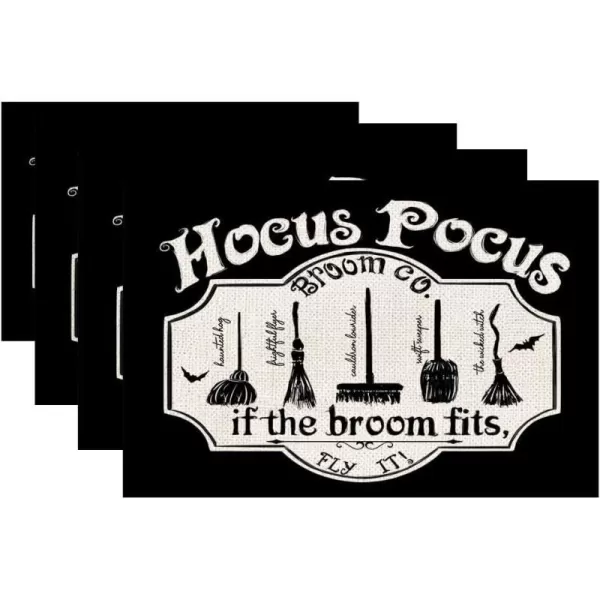 Halloween Decorations Hocus Pocus Black Placemats 12 x 18 Inch Set of 4 Party Dcor Rustic Vintage Washable Table Mats AP176Halloween Decorations Hocus Pocus Black Placemats 12 x 18 Inch Set of 4 Party Dcor Rustic Vintage Washable Table Mats AP176
