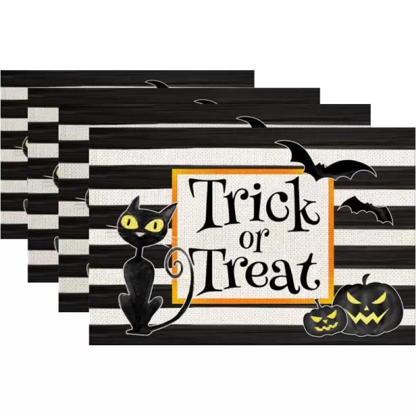 Halloween Decorations Trick or Treat Cat Black Stripes Placemats 12 x 18 Inch Set of 4 Party Dcor Rustic Vintage Washable Table Mats AP159Halloween Decorations Trick or Treat Cat Black Stripes Placemats 12 x 18 Inch Set of 4 Party Dcor Rustic Vintage Washable Table Mats AP159