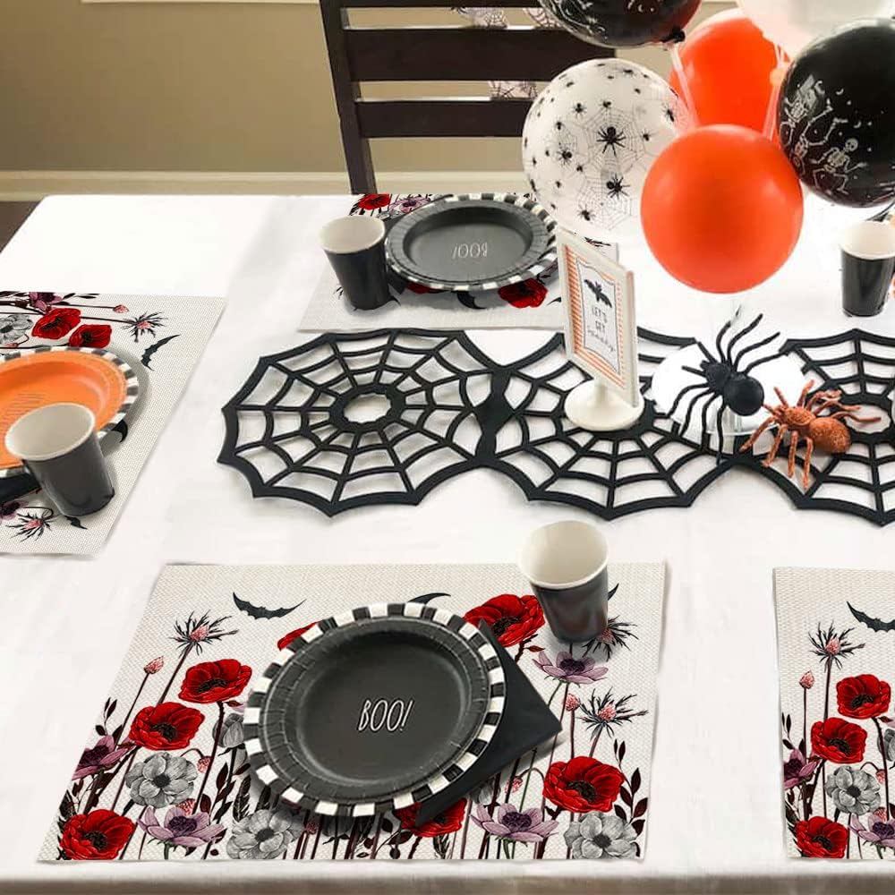 Halloween Decorations Poppy Flower Placemats 12 x 18 Inch Set of 4 Party Dcor Rustic Vintage Washable Table Mats AP163Halloween Decorations Poppy Flower Placemats 12 x 18 Inch Set of 4 Party Dcor Rustic Vintage Washable Table Mats AP163