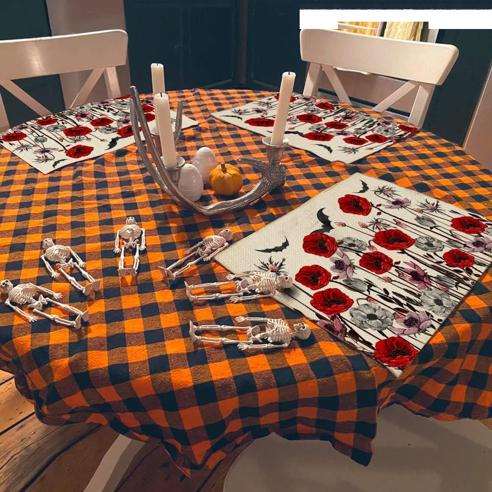 Halloween Decorations Poppy Flower Placemats 12 x 18 Inch Set of 4 Party Dcor Rustic Vintage Washable Table Mats AP163Halloween Decorations Poppy Flower Placemats 12 x 18 Inch Set of 4 Party Dcor Rustic Vintage Washable Table Mats AP163