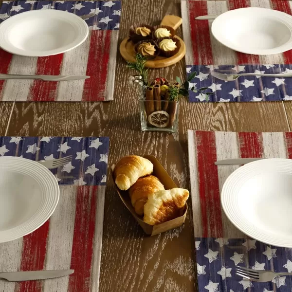 ARKENY 4th of July American Flag Stars Stripes Placemats 12x18 Inches Set of 4Independence Day Freedom Liberty Seasonal Burlap Farmhouse Indoor Kitchen Dining Table Decorations for Home Partyplacemats 12X18