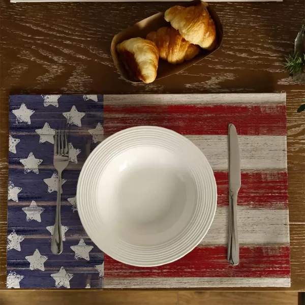 ARKENY 4th of July American Flag Stars Stripes Placemats 12x18 Inches Set of 4Independence Day Freedom Liberty Seasonal Burlap Farmhouse Indoor Kitchen Dining Table Decorations for Home Partyplacemats 12X18